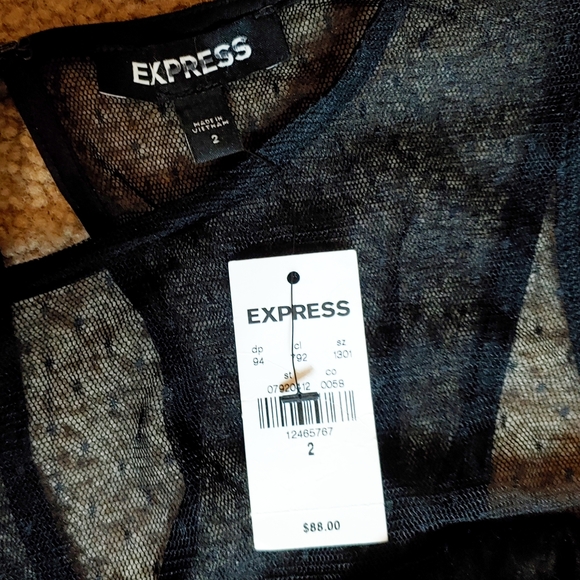 Express Black Velvet & Dobby Mesh Cutout mini dress, size 2 NWT - Picture 4 of 6
